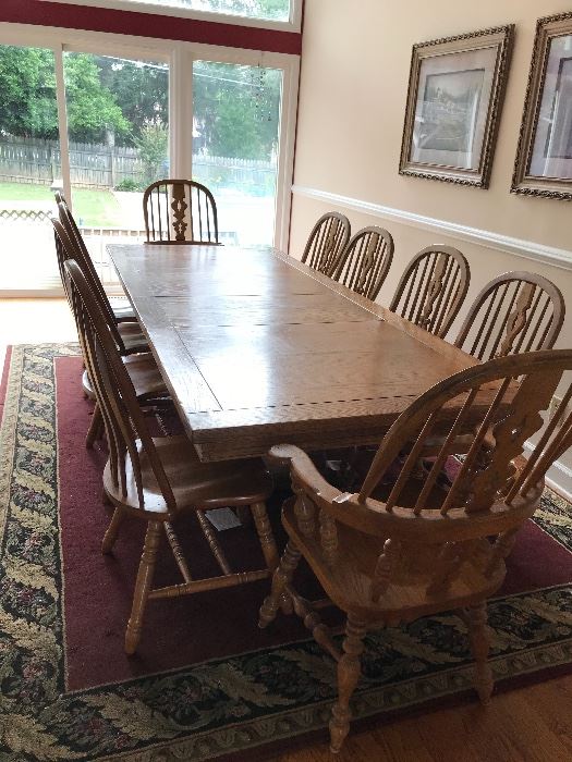 Ethan Allen table with two 18” leaves included. 10’6” long x 42” wide x 28” high. 