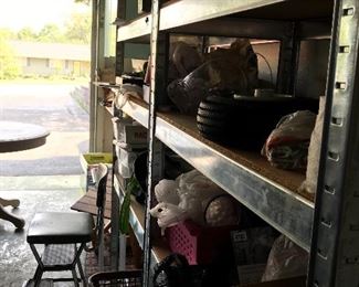 Garage items and metal shelving 