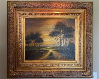 Antique-style painting in beautiful ornate frame.