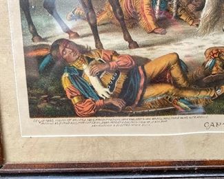 Authentic 1890 chromolithograph by Kurz and Allison in original frame, “Capture and Death of Sitting Bull.”