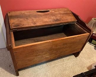 Fantastic large primitive antique blanket chest, constructed with wooden pegs.