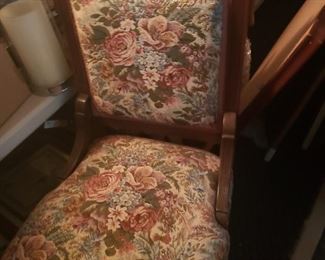 Tapestry covered wooden chair