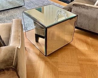 $250 - Mirrored block side table. 22"H x 23.5" square 