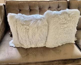 $70 PAIR - Faux fur throw pillows. 19" square 