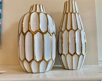 $60 Pair - Home decor vases - left 12.5"H x 7.5" diameter. Right 15'H x 6.5" diameter