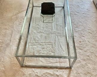 $175 - Contemporary glass and chrome coffee table - 11.5"H x 48"W x 24"D 