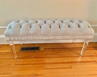 $275 - Tufted bench with acrylic legs  - 23"H x 49.5"W x 20.5"D