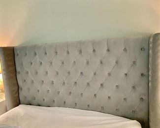$895 - Z Gallerie "Roberto" queen tufted headboard and platform bed - mattress not included. 59"H x 88"L x 67"W