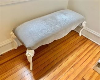 $150 - Velveteen bench with rose decor legs - minor stain  -21"H x 51"W x 22"D