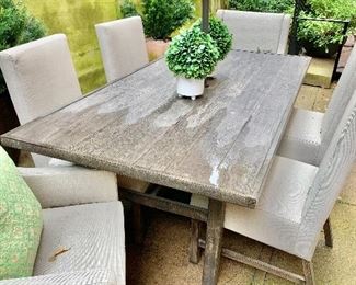 $1,250 - Rustic outdoor table  and chairs - 28.5"H x 78"L x 40"W. 