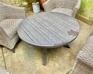 $125 - Outdoor rustic metal table - 20"H x 38" diameter 