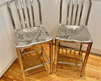 $250 Pair - Crate&Barrel aluminum  counter stools - 15.5"W x 24"D x37"H
