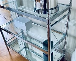 $150 - Three tiered glass and chrome console with three shelves - 32"H x 32"W x 14"D 