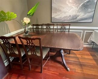 Dining Table - Brass detail on Claw Feet with Four Side Chairs and Two Arm Chairs