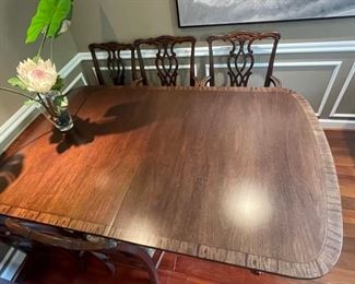 Dining Table - Brass detail on Claw Feet with Four Side Chairs and Two Arm Chairs