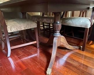 Dining Table- Brass detail on Claw Feet with Four Side Chairs and Two Arm Chairs