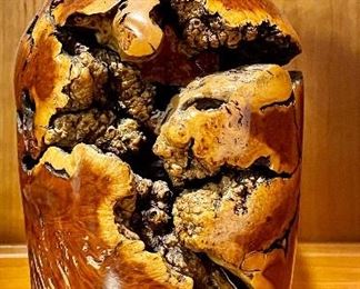 Item 70:  Signed Custom Folk Art Burl Wood Vase - 13.5":  $225
