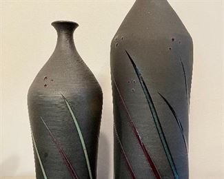 Item 77:  (2) Art Pottery Matching Vases:  $75 for both                                                                                   Tallest - 12"