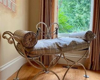 Item 92:  Iron Bench with Down Cushion - 48.5"l x 15.5"w x 30"h:  $365