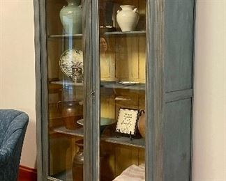 Item 33:  Vintage French Decorator Painted Display Cabinet/Bookcase - 49.25"l x 16.75"w x 96"h:  $545