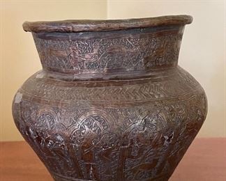 Item 104:  Primitive Metal Vessel with Animal Motif - 5.5" x 6":  $45