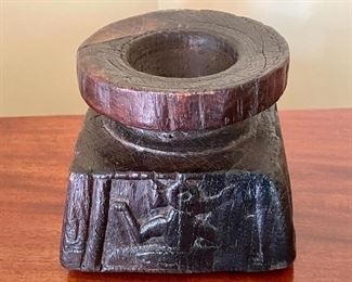 Item 105:  Antique Indian Teak Seeder, circa 1900 - 4.75" x 4.75": $75