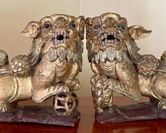 Item 107:  Late 19th c. Chinese Hand Painted Wooden Rice Paper Weights - 8" x 7.5": $195 for pair