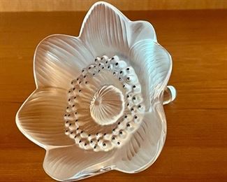 Item 113:  Lalique Anemone Flower Paperweight Signed- 3.75" x 3":  $78