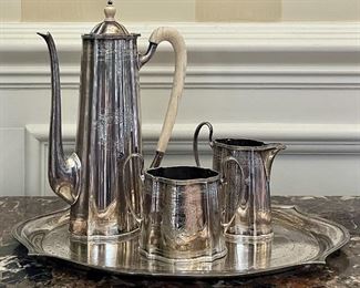 Item 2:  Tuttle Sterling Silver Monogrammed Tea Set c 1929-1933, Boston, MA:   $1495                                                                                 Teapot - 10"
