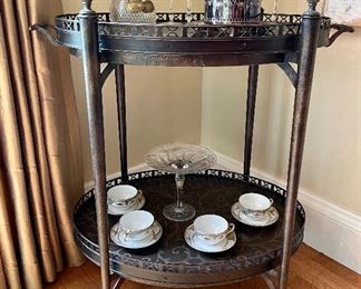 Item 63:  Bar Cart on Wheels with Brass Inlay - 32"l x 20.25"w x 35.5"h:  $425