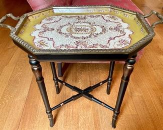Item 64:  Side Table with Hand Painted Removable Tray - 27"l x 16.5"w x 28"h:  $275