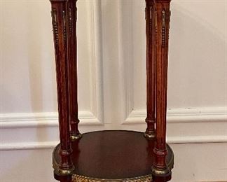 Item 54:  Antique Occasional Table with Marble Top, Reticulated Brass Gallery and Gilt Ormolu  - 15.5" x 32":  $425