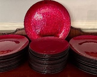 Item 144:  Crate & Barrel Holiday Set:  $300 for all                                                                        12 dinner - 12", 12 salad - 11", 12 dessert - 8.5"