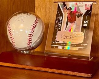 Item 163:  Autographed Dustin Pedroia Baseball & Card:  $150