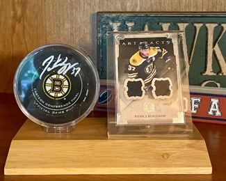 Item 182:  Autographed Patrice Bergeron Hockey Puck & Card:  $100