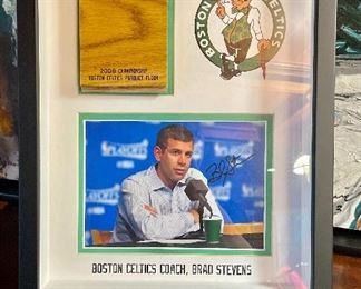 Item 197:  Autographed Brad Stevens Photograph & Parquet Floor - 10.75"l x 1.75"w x 13.75"h:  $75