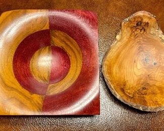 Item 222:  (2) Hand Turned Wood Bowls:  $28                                                         Largest - 8" x 2.5"