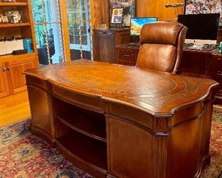 Item 56:  Seven Seas by Hooker Furniture Desk feat. Leather Top and Front Bookshelf - 72"l x 36"w x 30"h:  $645
