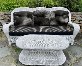 Item 231:  Wicker Outdoor Sofa - 85"l x 22"w x 40.5"h:  $445                                                                                                         Item 232:  Wicker Outdoor Coffee Table - 44"l x 22.5"w x 18.5"h:  $275
