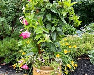Item 10:  (2) Yellow Planters with Mandevilla Vines - 15":  $165/Each