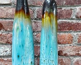 Item 238:  (2) Ombre Aqua, Brown and Black Vases:  $68                                                                                                          Tallest - 20.5"  