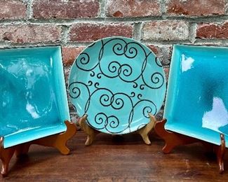 Item 244:  Set of Three Aqua Hued Plates:  $24  