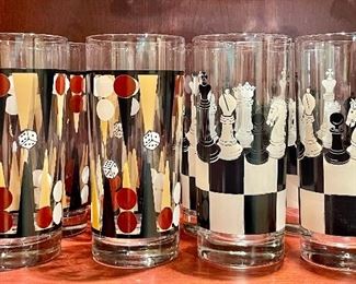 Item 348:  Fun set of (8) Chess and Backgammon Glasses:  $36