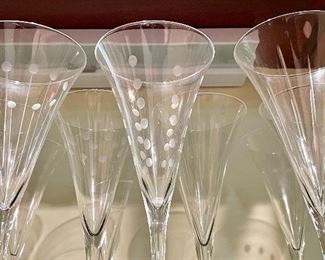Item 349:  Champagne Glasses - 4 sets of (10) - 4 different patterns: $65 for each set of 10
