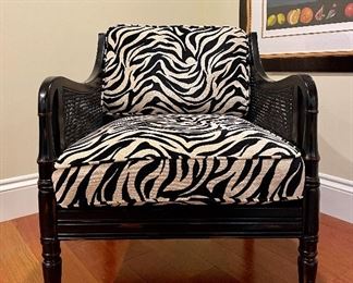 Item 254:  Doubled Caned Armchair with Zebra Print Fabric - 29"l x 23"w x 35.5"h:  $475