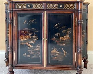 Item 62:  Theodore Alexander Chinoiserie Black Lacquered Cabinet - 46"l x 16"w x 35.5"h:  $895