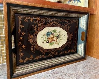 Item 284:  Hand Painted Serving Tray - 27.75" x 3": $48