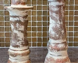 Item 286:  (2) Shabby Chic Terra Cotta Candlesticks:  $28 for pair