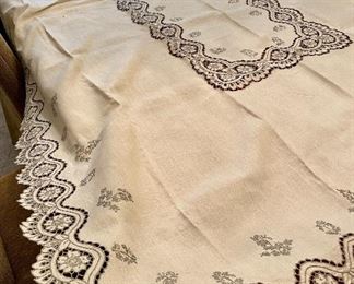 Item 318:  Lace and Linen Tablecloth:  $36