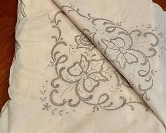 Item 322:  Embroidered Tablecloth with Grey Stitching - 72" x 108":  $38